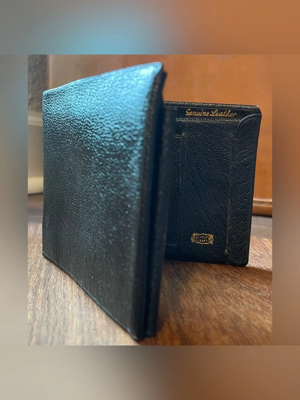 Vintage Crest Craft Genuine Leather Men’s Bifold Wallet NOS Bi-fold Black